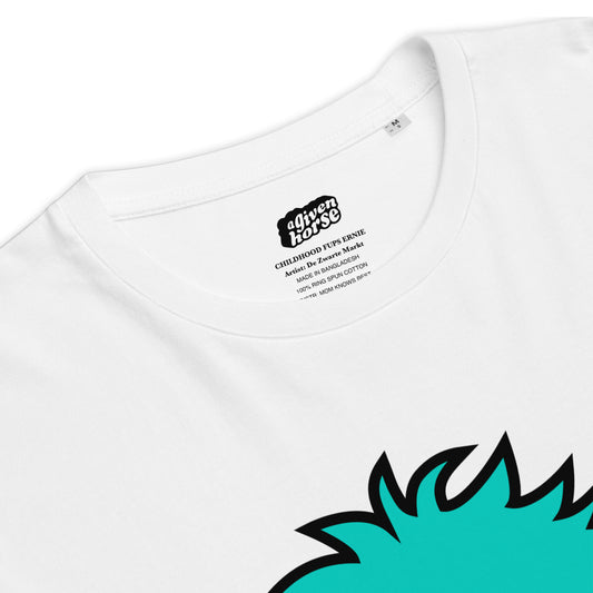 Wit T-Shirt met een afbeelding van Ernie, ontwerp door De Zwarte Markt en verkrijgbaar bij cadeauwinkel 'A Given Horse'. Detail.