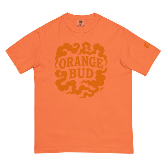 Oranje T-Shirt met de tekst 'Orange Bud', ontwerp door Lay-Z en verkrijgbaar bij cadeauwinkel 'A Given Horse'. Voorkant.