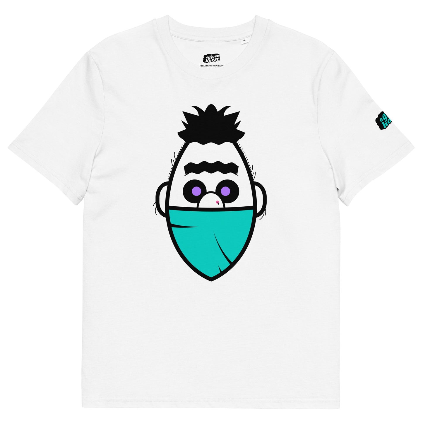 Wit T-Shirt met een afbeelding van Bert, ontwerp door De Zwarte Markt en verkrijgbaar bij cadeauwinkel 'A Given Horse'. Voorkant.