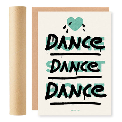 RISO print met de tekst 'Home Sweet Home' en 'Dance Dance Dance', ontwerp door Matzwart en verkrijgbaar bij cadeauwinkel 'A Given Horse'. Voorkant.
