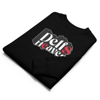 Zwarte trui met de tekst 'Delfsheaven', ontwerp door Matzwart en verkrijgbaar bij cadeauwinkel 'A Given Horse'. Gevouwen.