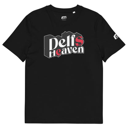 Zwart T-Shirt met de tekst 'Delfsheaven', ontwerp door Matzwart en verkrijgbaar bij cadeauwinkel 'A Given Horse'. Voorkant.
