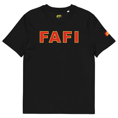 Zwart T-Shirt met de tekst 'FAFI', ontwerp door De Zwarte Markt en verkrijgbaar bij cadeauwinkel 'A Given Horse'. Voorkant.