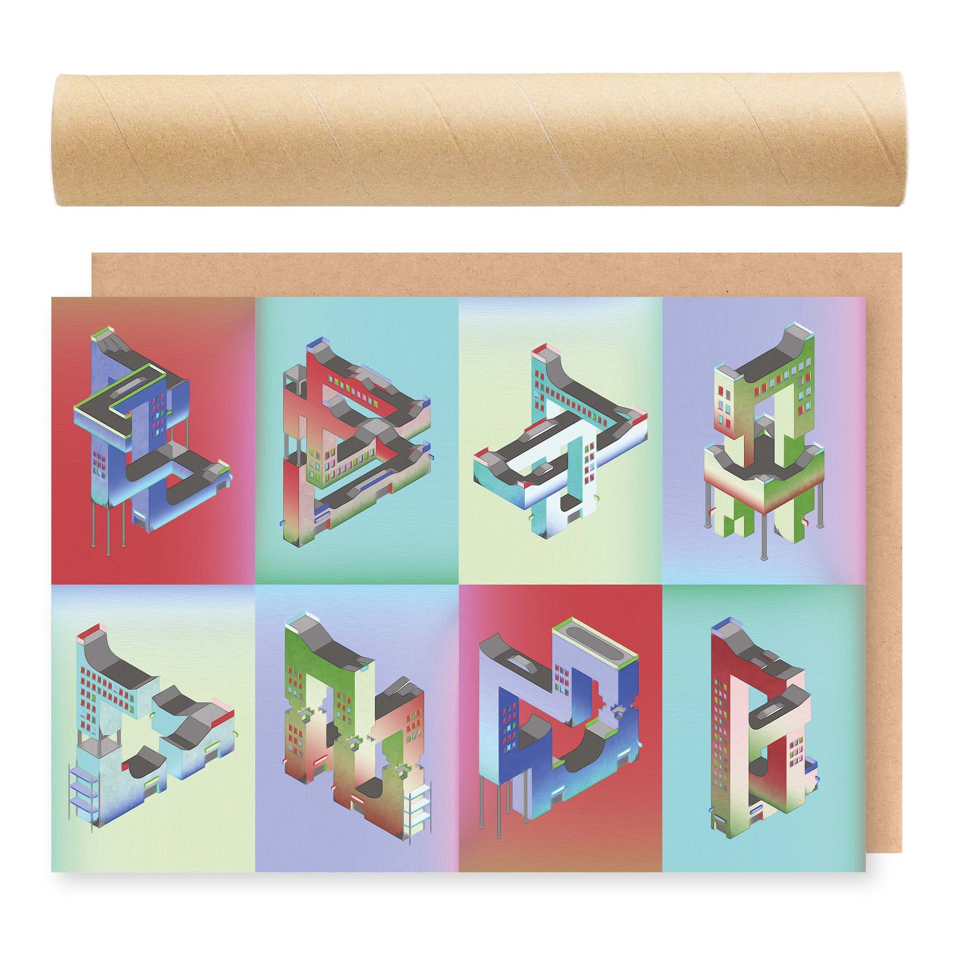 Print met optische illusies in de vorm van een skatepark, ontwerp door Matzwart en verkrijgbaar bij cadeauwinkel 'A Given Horse'. Voorkant.