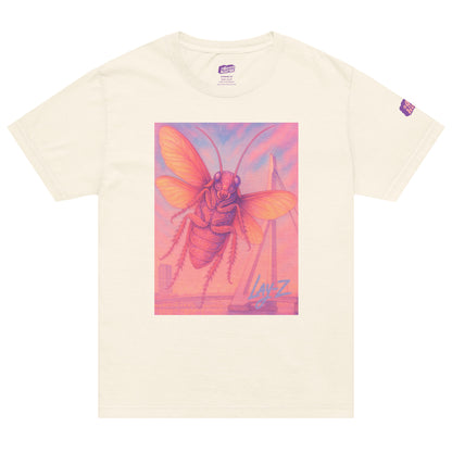 Wit T-Shirt met een afbeelding van een kakkerlak voor de Erasmusbrug, ontwerp door Lay-Z en verkrijgbaar bij cadeauwinkel 'A Given Horse'. Voorkant.