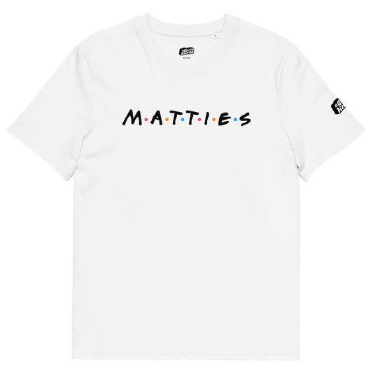 Wit T-Shirt met de tekst 'Matties', ontwerp door De Zwarte Markt en verkrijgbaar bij cadeauwinkel 'A Given Horse'. Voorkant.