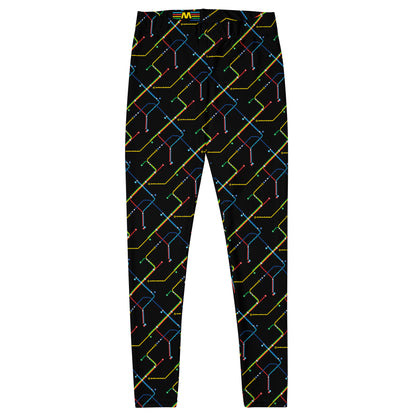 Zwarte legging met een all-over print van het Rotterdamse metro systeem, ontwerp door De Zwarte Markt en verkrijgbaar bij cadeauwinkel 'A Given Horse'. Voorkant.