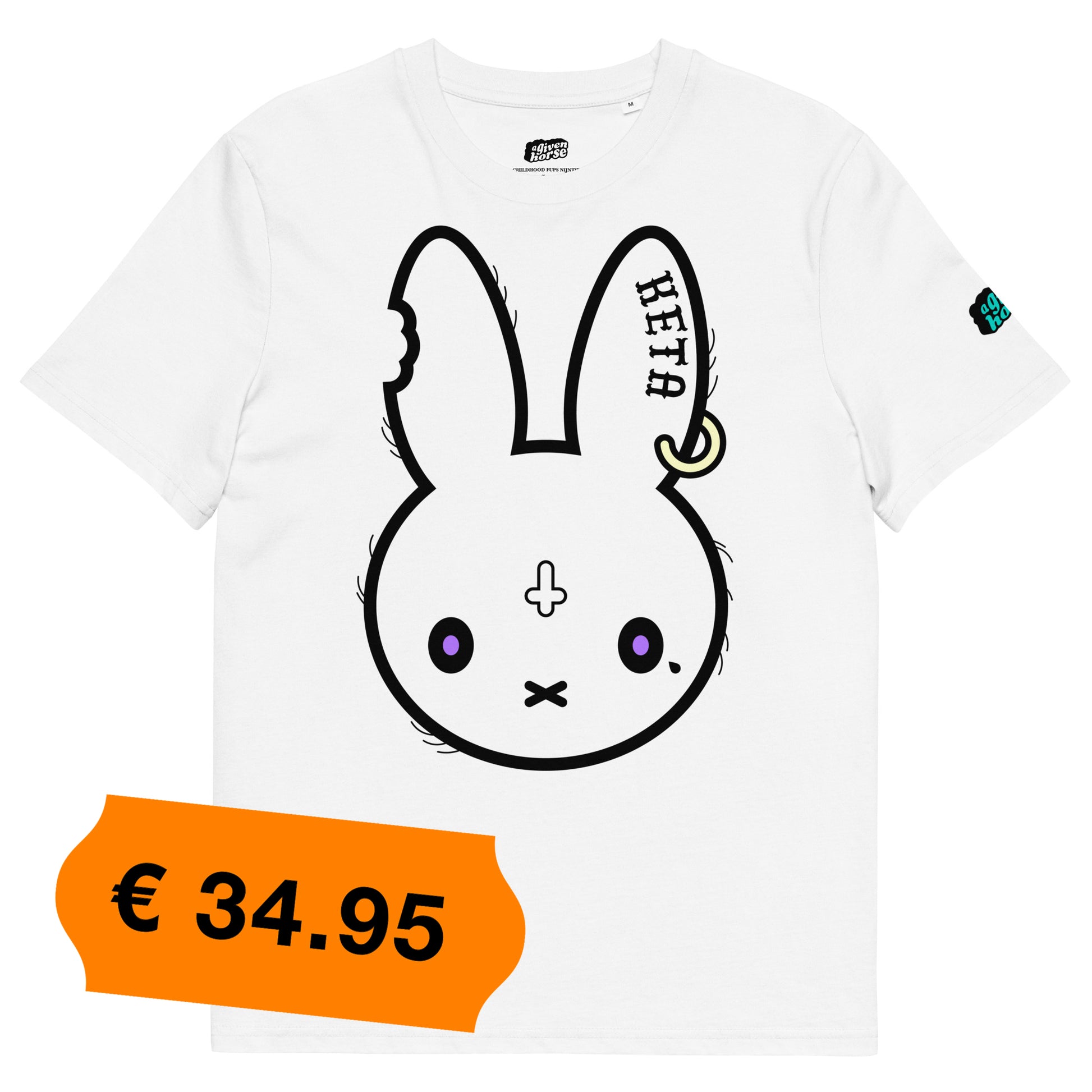 Wit T-Shirt met een afbeelding van Nijntje, ontwerp door De Zwarte Markt en verkrijgbaar bij cadeauwinkel 'A Given Horse'. Voorkant, prijs.