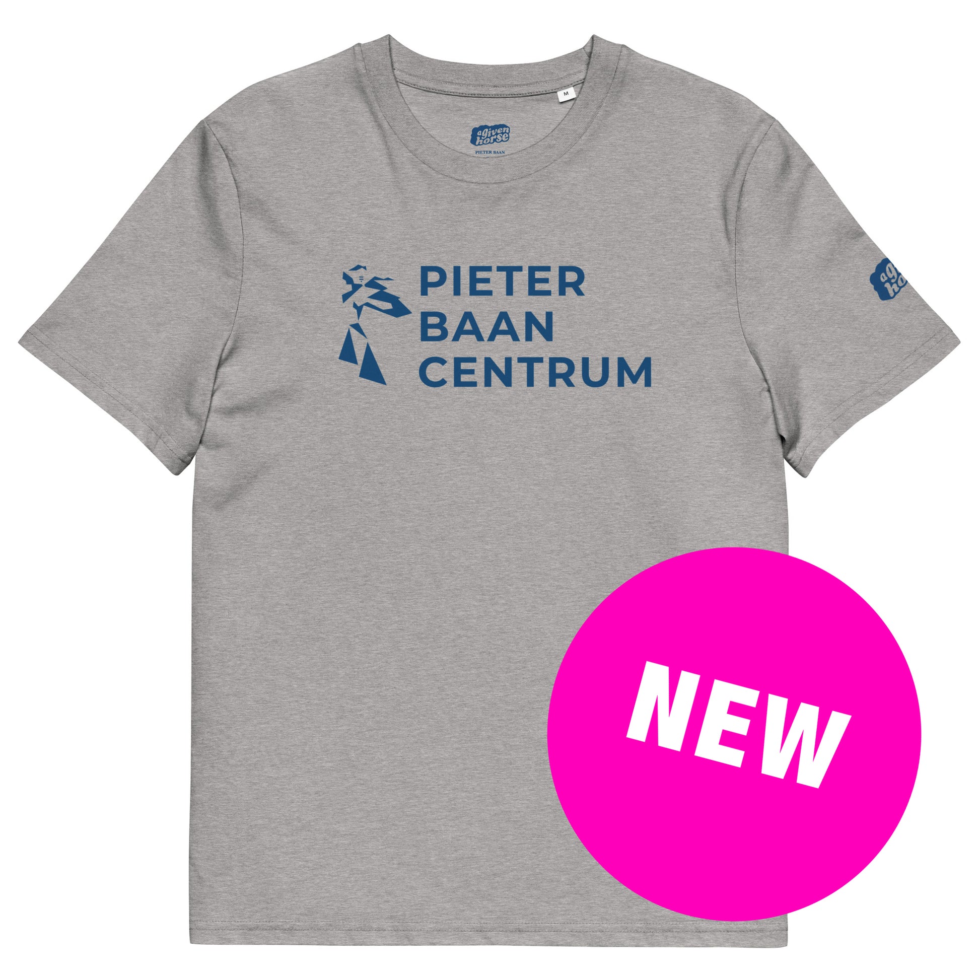 Grijs T-Shirt met de tekst 'Pieter Baan Centrum', ontwerp door De Zwarte Markt en verkrijgbaar bij cadeauwinkel 'A Given Horse'. Voorkant, nieuw.