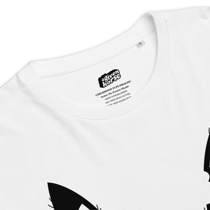 Wit T-Shirt met een afbeelding van Pikachu, ontwerp door De Zwarte Markt en verkrijgbaar bij cadeauwinkel 'A Given Horse'. Detail.