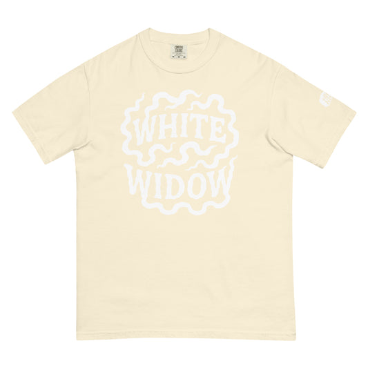 Wit T-Shirt met de tekst 'White Widow', ontwerp door Lay-Z en verkrijgbaar bij cadeauwinkel 'A Given Horse'. Voorkant.