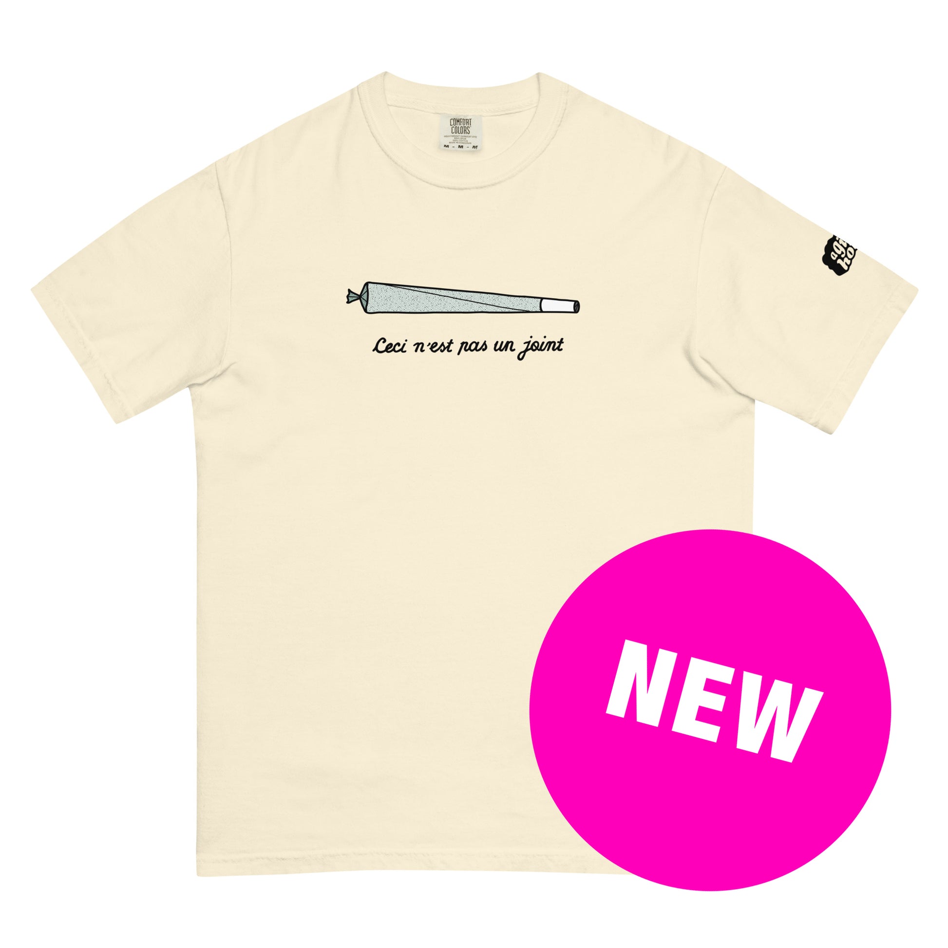 Wit T-Shirt met een afbeelding van een joint, ontwerp door Matzwart en verkrijgbaar bij cadeauwinkel 'A Given Horse'. Voorkant, nieuw.